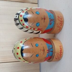 Vintage hand-painted wood salt and pepper shakers